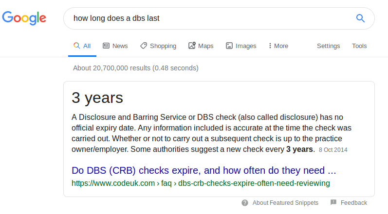 how long does a dbs last